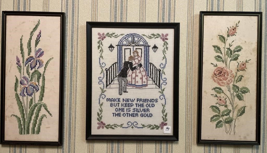 3 PC CROSS STITCH ART WORK BY FLEETA HUTCHINSON