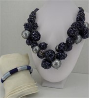 Chico's Blue Beaded Ball Necklace & Bangle