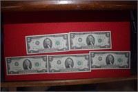 Five 1976 $2 Federal Reservre Notes  Green Seal