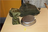 Military bag, canteen, serving containers