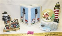 Lighthouse Snow Music Globe, Tissue Box Cover, Cer