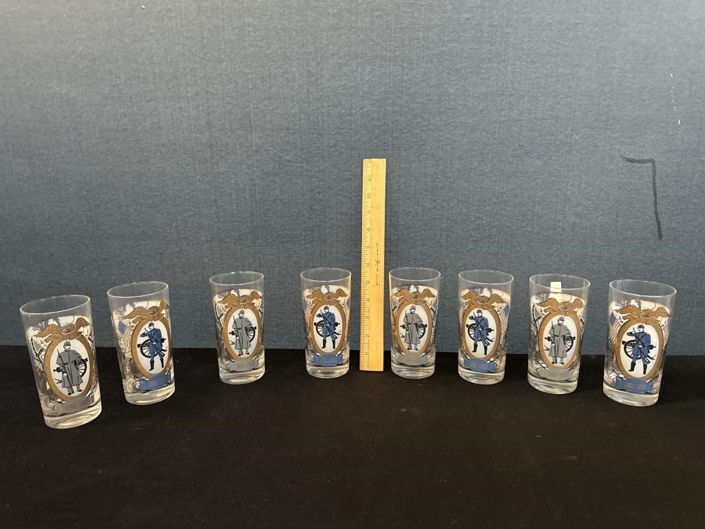 8 Civil War High Ball Drinking Glasses