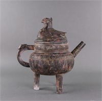 Chinese Large Gilt Bronze Mythical Beast Wine Pot