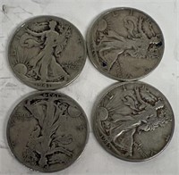 (4) US 1/2 Dollars (Walking Liberty), Silver