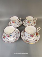 R.A. Petit Point 4 Tea Cups & Saucers
