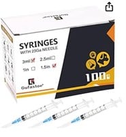 100Pack 3ml/cc w/ 23Ga 1.5" Safety Syringes