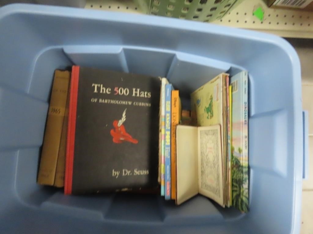 Book lot in tote w/lid.