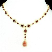 Natural Sunstone Pear 14x10 mm & Garnet Necklace