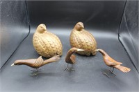 1970s Arnel's Ceramic Quails & carved wood birds
