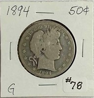 1894  Barber Half Dollar  G