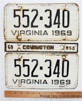 1969 VIRGINIA LICENSE PLATES W/ COVINGTON STRIP