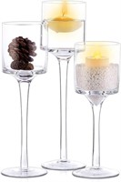 Nuptio Glass Candle Holder Set of 3 (Clear)