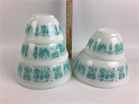 (5) Pyrex Amish Butterprint mixing bowls