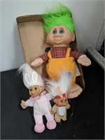 3 vintage trolls dolls