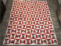 Vintage Hand-Sewn Checkered Pattern Quilt