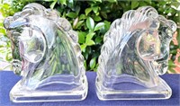FEDERAL VINTAGE CLEAR GLASS HORSE BOOKENDS