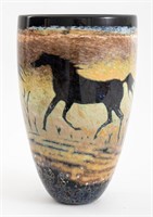 Paul Bendzunas Horse Motif Studio Art Glass Vase