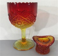 Amberina Glass Compote & Toothpick Holder Hat