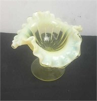 5" Vintage ruffled Edge vaseline glass dish