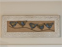 3-D Wall Art, Metal Birds on Limb on Wood Board