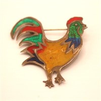 Sterling Enameled Rooster Pin