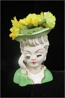 Japan Lady Head Vase Green Hat Outfit Paper Label