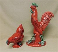 Royal Haeger Art Pottery Red Rooster and Hen.