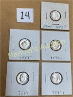 (5) ROOSEVELT DIMES-DATED-1957-74-75D-80-81D