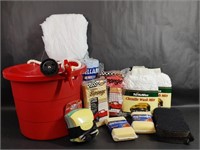 Bucket of Car Wash Essentials, Sponges, Detailers