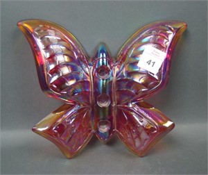 Fenton Red Carnival Glass Butterfly Candle Holder