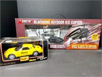 REMOTE CONTROL HELICOPTER + DIE CAST CAR