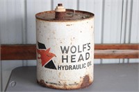 VINTAGE 5 GALLON WOLF'S HEAD OIL CAN