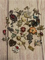 Brooch Pins Birds, Insects, Flowers & Hearts