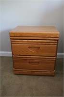 Oak two drawer night stand, marks on top,