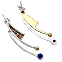 925 Sterling Silver Two Tone Lapis Lazuli Earrings