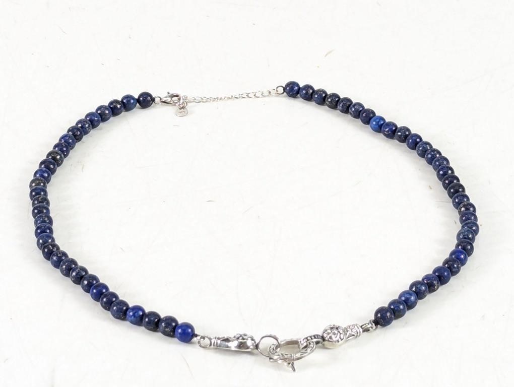 925 Sterling Silver Lapis beaded Necklace