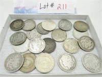 20 Morgan Silver dollars, 10-1899, 10-1921