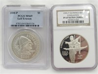 2 coin lot, 2000 P Leif Ericson PCGS MS69 and