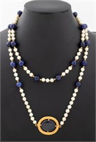 14K Gold Pearl, Sodalite, Labradorite Necklace