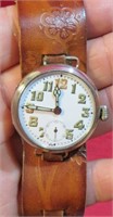 WWI Era Swiss 10 Jewel Mens Watch w Leather Band