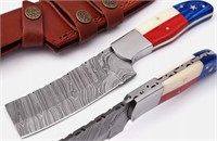 9'' Texas Flag Handmade Damascus Hunting Knife