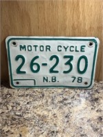 1978 NB Motorcycle License Plate