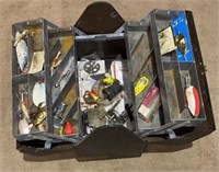 Old School Metal Fishing Tackle Box w/Assorted