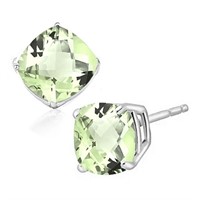 6MM Cushion Cut Green Amethyst 1.85CTW Stud Earrin