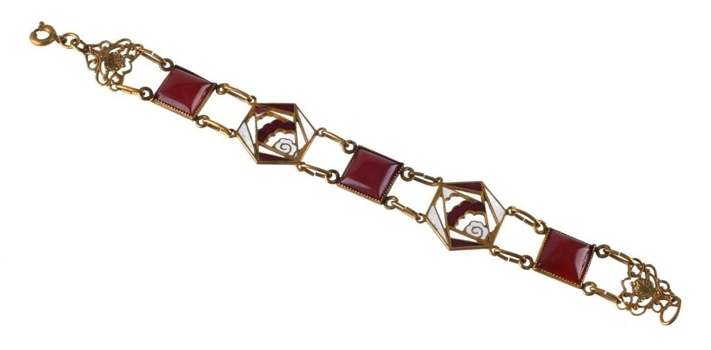 French Art Deco Enamel Carnelian Bracelet