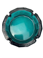 MCM Blenko aqua glass ashtray