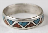 Turquoise & Coral Snakeskin Ring (Size: 9.5)