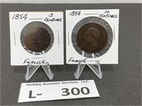 (2) Vintage 1854 France Coins