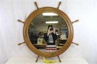 Ship's Wheel Oak Wood Mirror