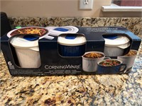 Corningware - (3) 20oz Mugs With vented lids - NIB